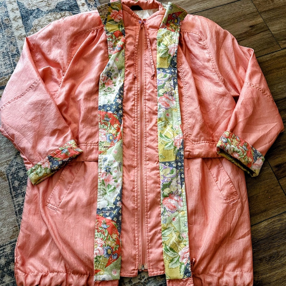 Vintage 80s Cyclone Coral Pink-ish Floral Fall Winter Jacket
